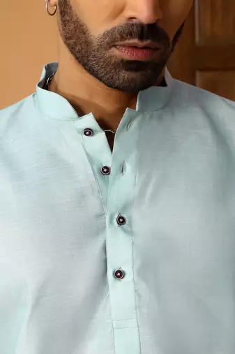 Animal printed blue mandarin collor cotton summer kurta with pyjama