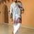Animal printed blue mandarin collor cotton summer kurta with pyjama