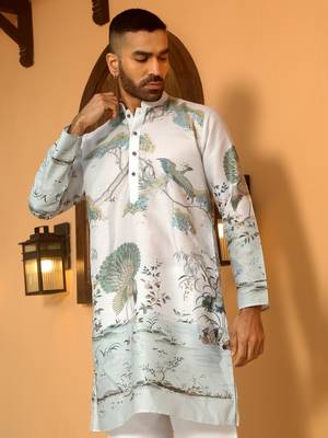 Animal printed grey mandarin collor cotton summer kurta with pyjama 1