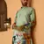 Floral printed green mandarin collor cotton summer kurta with pyjama