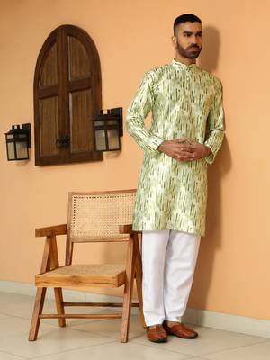 Silk blend tie-dye printed madarine collor green kurta with pyjama 3