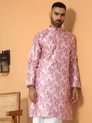 Silk blend tie-dye printed madarine collor pink kurta with pyjama 1