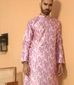 Silk blend tie-dye printed madarine collor pink kurta with pyjama