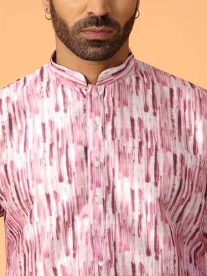 Silk blend tie-dye printed madarine collor pink kurta with pyjama 2