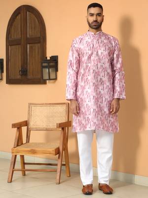 Silk blend tie-dye printed madarine collor pink kurta with pyjama 5