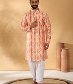 Silk blend tie-dye printed madarine collor orange kurta with pyjama