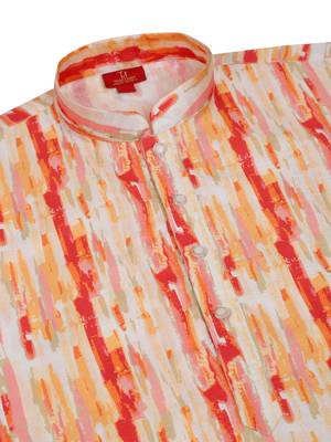 Silk blend tie-dye printed madarine collor orange kurta with pyjama 5