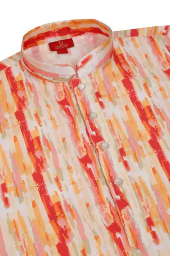 Silk blend tie-dye printed madarine collor orange kurta with pyjama