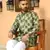 Batik printed silk blend mandarine collor green kurta with pyjama