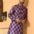 Batik printed silk blend mandarine collor purple kurta with pyjama