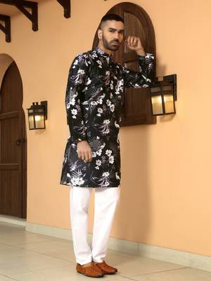 Floral printed wine mandarin collor silk blend kurta with pyjama 4