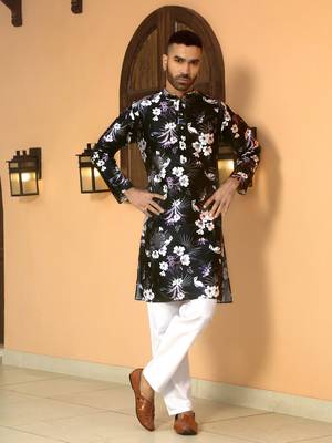 Floral printed wine mandarin collor silk blend kurta with pyjama 6
