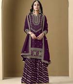 Embroidered art silk dark purple salwar kameez