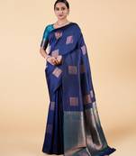 Elegant navy blue banarasi silk blend saree