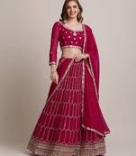 Women's Maroon Georgette Sequins Semi-Stitched Lehenga Choli & Dupatta