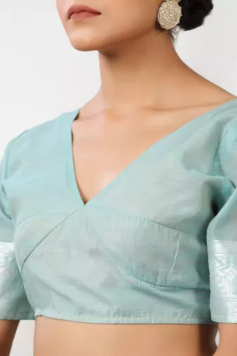 aqua blue banarasi art silk saree with white & silver zari weave