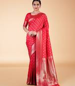 red banarasi art silk saree with gold zari buti & rich border