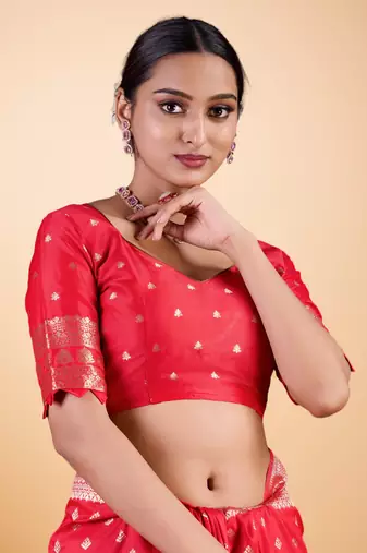 red banarasi art silk saree with gold zari buti & rich border