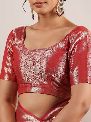 rani pink banarasi art silk saree with silver zari and paisley motifs 4