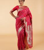 crimson banarasi art silk saree with diamond zari weaving