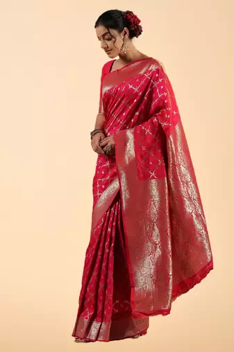 crimson banarasi art silk saree with diamond zari weaving