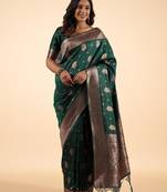 emerald green banarasi art silk saree with intricate zari weaving
