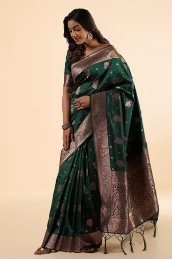 emerald green banarasi art silk saree with intricate zari weaving