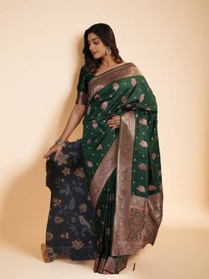 emerald green banarasi art silk saree with intricate zari weaving 4