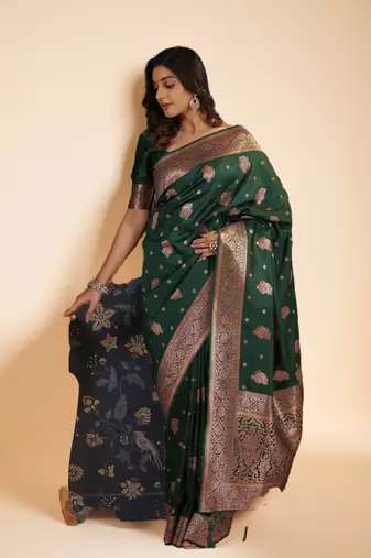 emerald green banarasi art silk saree with intricate zari weaving