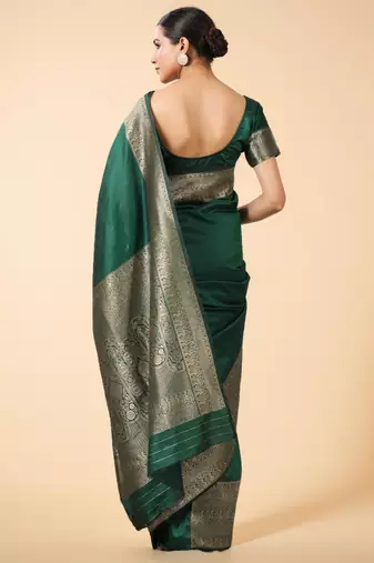 emerald green banarasi art silk saree with gold zari weaving