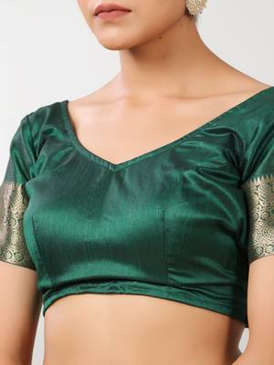 emerald green banarasi art silk saree with gold zari weaving 5