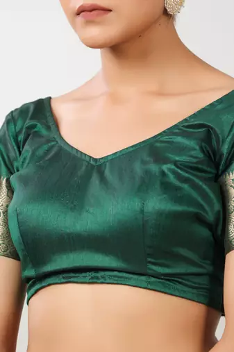 emerald green banarasi art silk saree with gold zari weaving