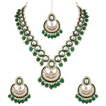 Gold plated traditional handcrafted kundan & pearl necklace jewellery earring set 6