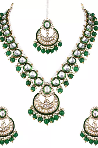 Gold plated traditional handcrafted kundan & pearl necklace jewellery earring set
