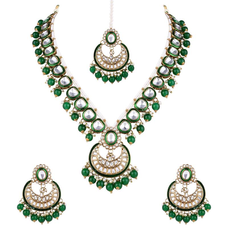 Gold plated traditional handcrafted kundan & pearl necklace jewellery earring set