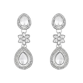silver plated traditional stone & beads tear drop earrings for women  4