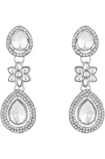 silver plated traditional stone & beads tear drop earrings for women 