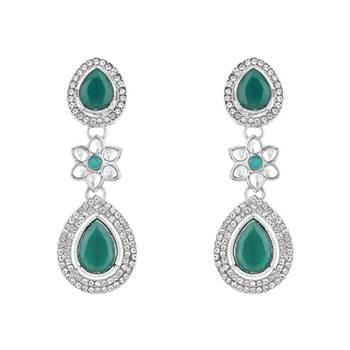 silver plated traditional stone & beads tear drop earrings for women  4