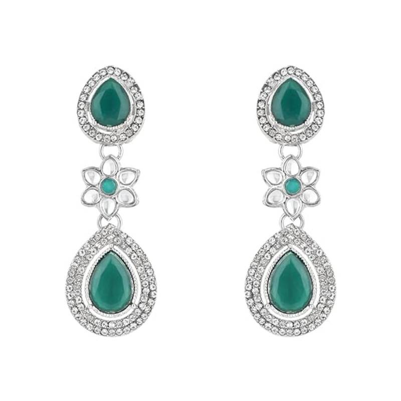 silver plated traditional stone & beads tear drop earrings for women 