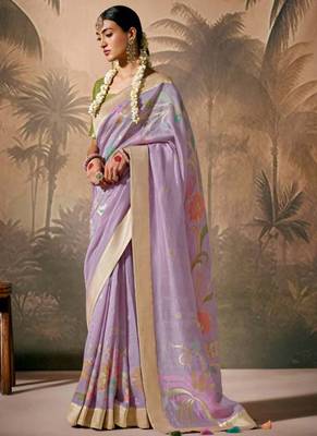 Lavender Silk Weaving Work With Tussles Designer Saree 1