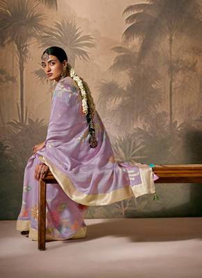 Lavender Silk Weaving Work With Tussles Designer Saree 2