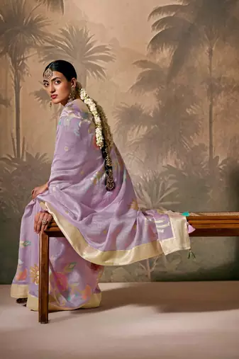 Lavender Silk Weaving Work With Tussles Designer Saree