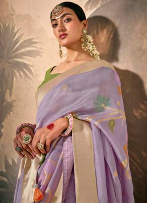 Lavender Silk Weaving Work With Tussles Designer Saree 3