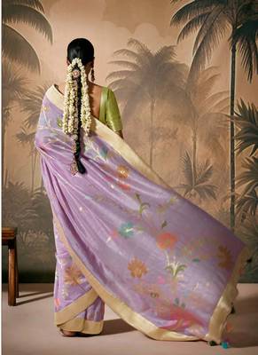 Lavender Silk Weaving Work With Tussles Designer Saree 4