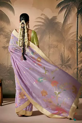 Lavender Silk Weaving Work With Tussles Designer Saree