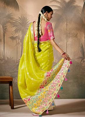 Lemon Silk Weaving Work With Tussles Designer Saree 3
