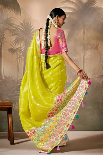 Lemon Silk Weaving Work With Tussles Designer Saree