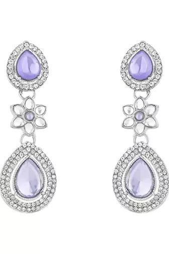 silver plated traditional stone & beads tear drop earrings for women 