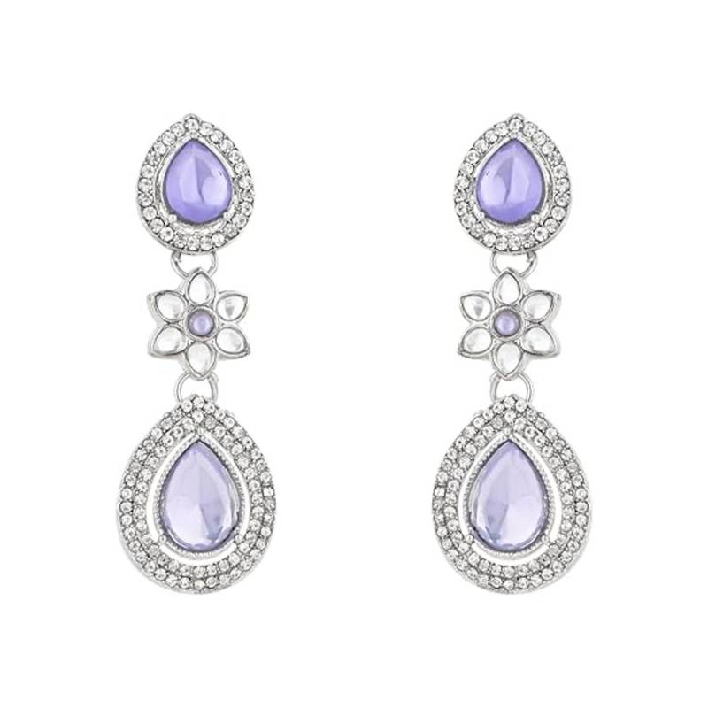 silver plated traditional stone & beads tear drop earrings for women 