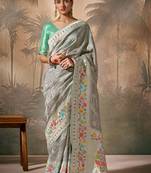 Grey Silk Weaving Work With Tussles Designer Saree